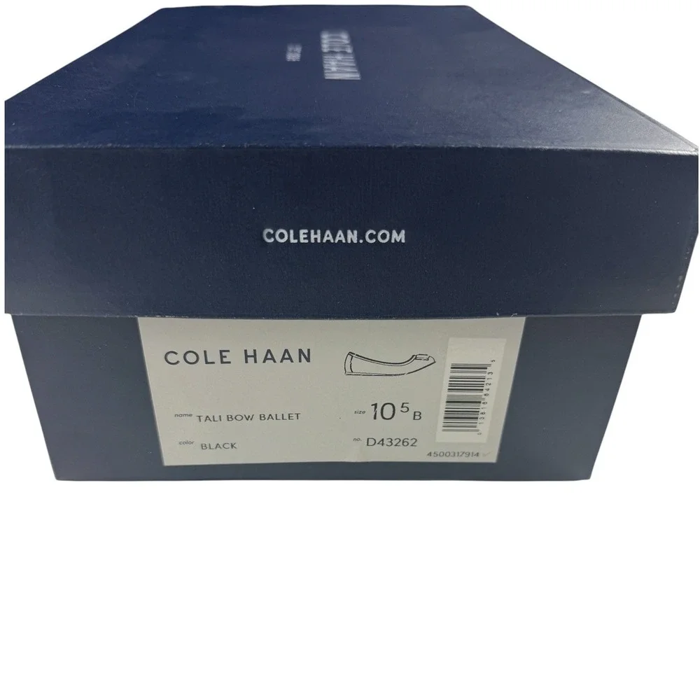 Cole Haan Tali Bow Ballet Flats Black Leather Gold Hardware D43262 Womens 10.5 B